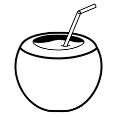 Coconut drink line art vector illustration 
