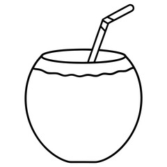 Coconut drink line art vector illustration 