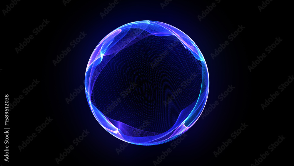 Canvas Prints abstract 3d sphere of purple and blue neon gradient particle waves. artificial intelligence concept,
