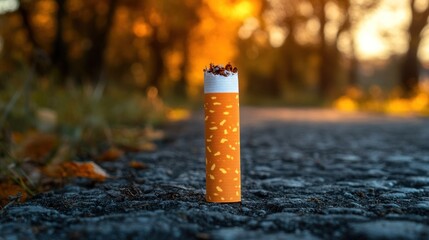 Stubbed-out cigarette on asphalt path