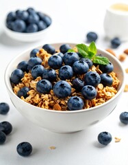 Bowl of granola with blueberries and almonds