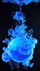 Abstract ink sphere in deep blue