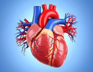 3D illustration of a human heart with arteries