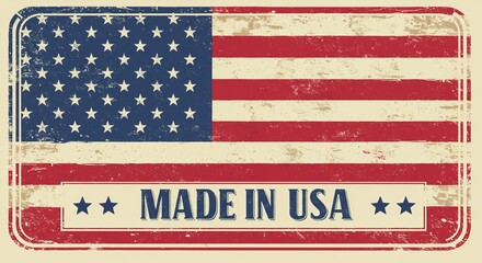 A vintage American flag design proudly proclaims Made in USA in bold textured font and distressed