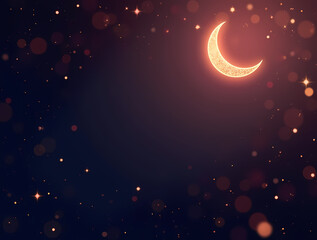 Celestial Moonlit Serenity: The image features a crescent moon against a deep, dark, and mysterious background with bokeh lights that emanate a sense of peace and wonder.