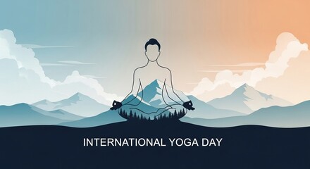 Celebrating Inner Peace on International Yoga Day with serene mountain vista and calming gradient