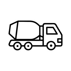 Cement truck for construction and transportation, minimalistic black line drawing