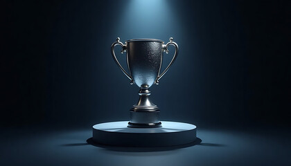 silver trophy cup | Elegant Silver Trophy Highlighted on a Dark Background in Dramatic Lighting