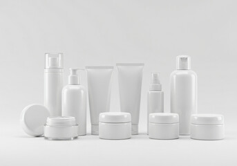 Blank white cosmetic skincare makeup containers. 3D Render 