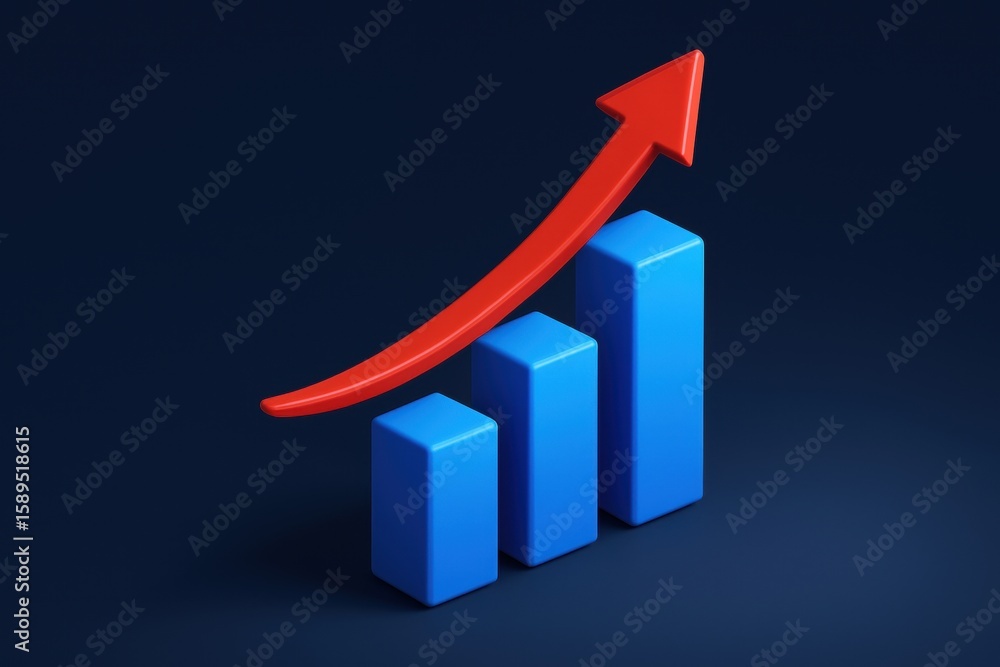 Aufkleber rising bar chart: a visually striking 3d bar chart showcases upward progress, with a dynamic red arr