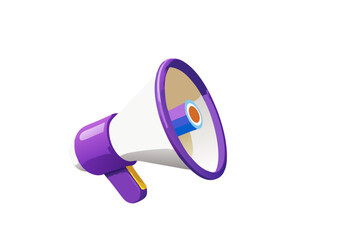 a purple and white megaphone isolated on white background.
