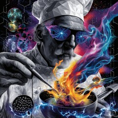 Galactic Chef stirring cosmic cuisine with a celestial touch.