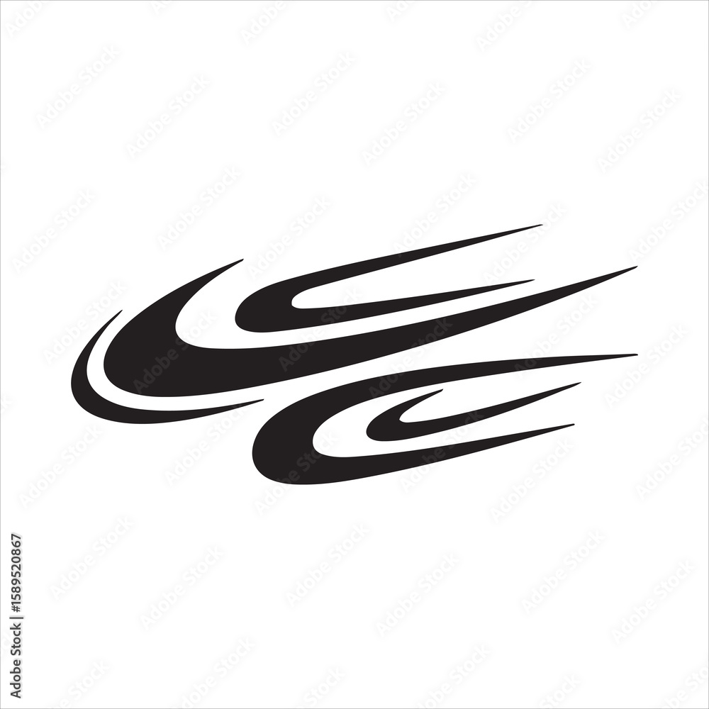 Poster abstract black swoosh shapes flowing dynamically on a white background