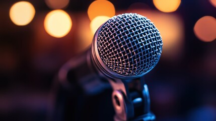 Close-up of a microphone on stage