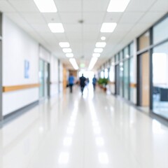 Blur abstract background of corridor in clean hospital. Blurred view of aisle in office with light floor. Blurry lobby and waiting area in hotel. Defocused empty area for event hall in shopping mall.