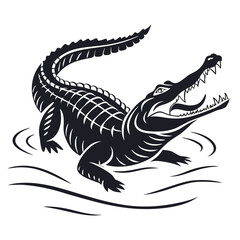 Stylized black and white alligator with open mouth design