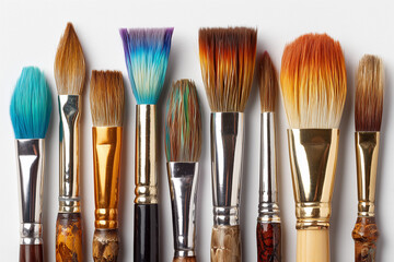 Fototapeta premium Assorted artist paintbrushes with varied bristles standing upright