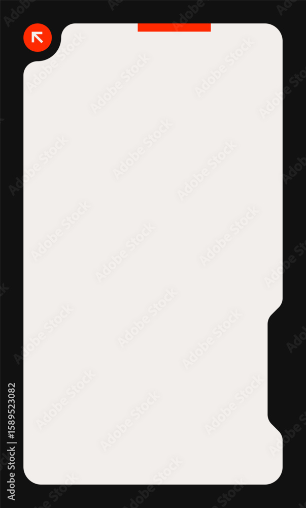 Aufkleber flat white ui panel with rounded corners and top red arrow icon on black background
