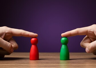 Red and green people meet for a treaty. Networking in business. Negotiation platform and candidates Political Debate. civilized resolution of conflicts and disputes and search for compromise.