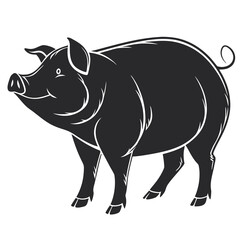 Illustration of a black pig with white outline on white