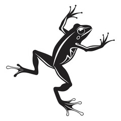 A black and white graphic illustration of a climbing frog