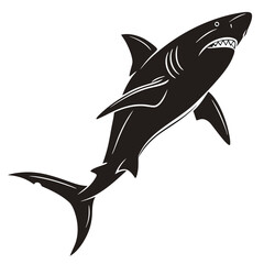 Isolated black silhouette of a shark on a white backdrop