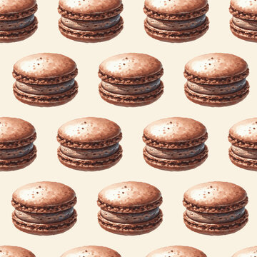 Seamless vector pattern with watercolor chocolate macrones repeating