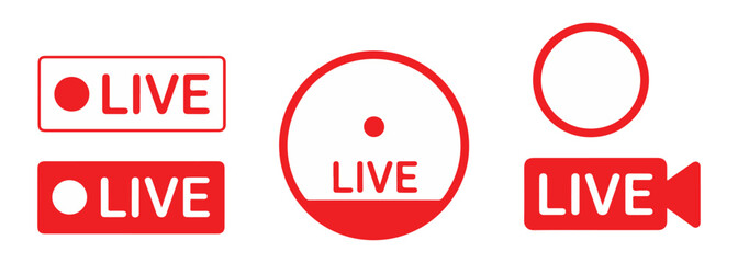 live stream icons in red color set

