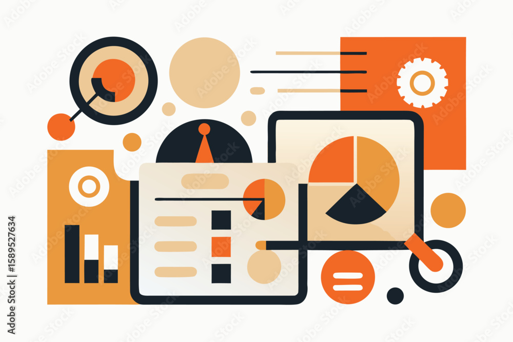 Poster abstract business and financial data visualization with pie charts and bar graphs for presentation