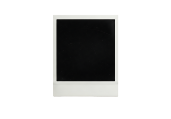 Blank vintage instant photo frame with scratches and dust. Isolated on transparent background, png