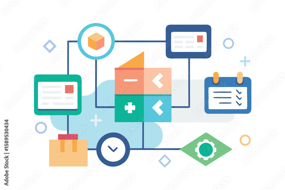 Poster abstract graphic representation of business concepts illustrating workflow and planning with stylish