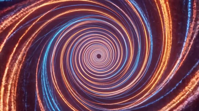 Abstract Glowing Spiral: Blue and Orange Vortex Tunnel