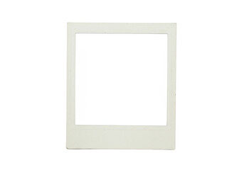 Empty, distressed vintage-style polaroid instant film frame with off-white, creased, and worn edges, featuring a blank square, isolated against a transparent background with ample copy space,