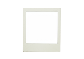 Empty, distressed vintage-style polaroid instant film frame with off-white, creased, and worn edges, featuring a blank square, isolated against a transparent background with ample copy space,