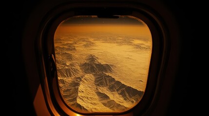 Fototapeta premium Golden Hour Mountain Views from Airplane Window