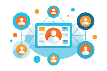 Digital network connections representing communication and data sharing across multiple users and platforms for successful teamwork.