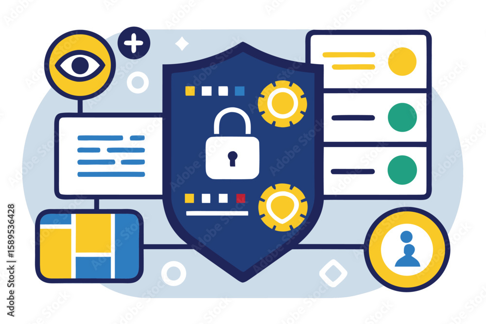 Aufkleber digital security and data protection concept with shield padlock icons and modern graphical elements