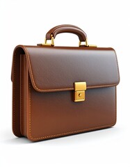 Brown leather briefcase, side view, studio shot