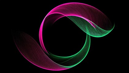 Abstract swirling lines of magenta and teal on a black background