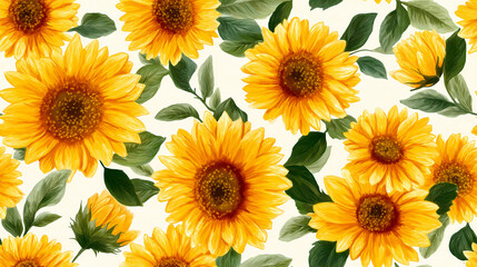 Fototapeta premium Sunflowers, Yellow flower blooming, floral pattern on white background.