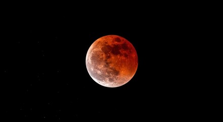 A red blood moon glows in the dark night sky