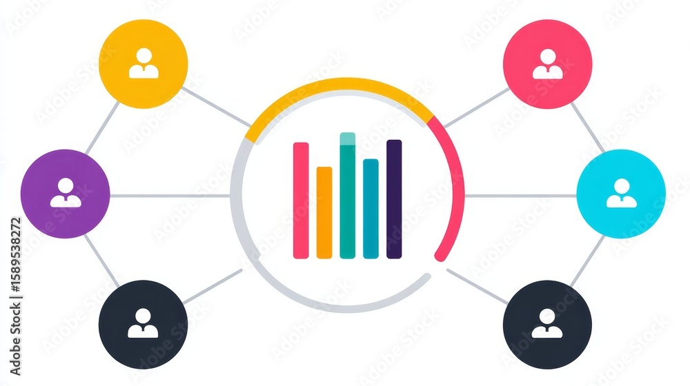 Poster comprehensive data visualization, diagram with bar chart and circle for business analytics reporting