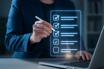 Person checking off tasks on a digital checklist task management completion