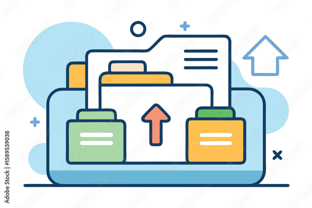 Poster modern file upload icon design with upward arrow symbol for data transfer and cloud connectivity.