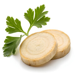 A single dried parsley root slice, earthy and aromatic, used in soups, stews,