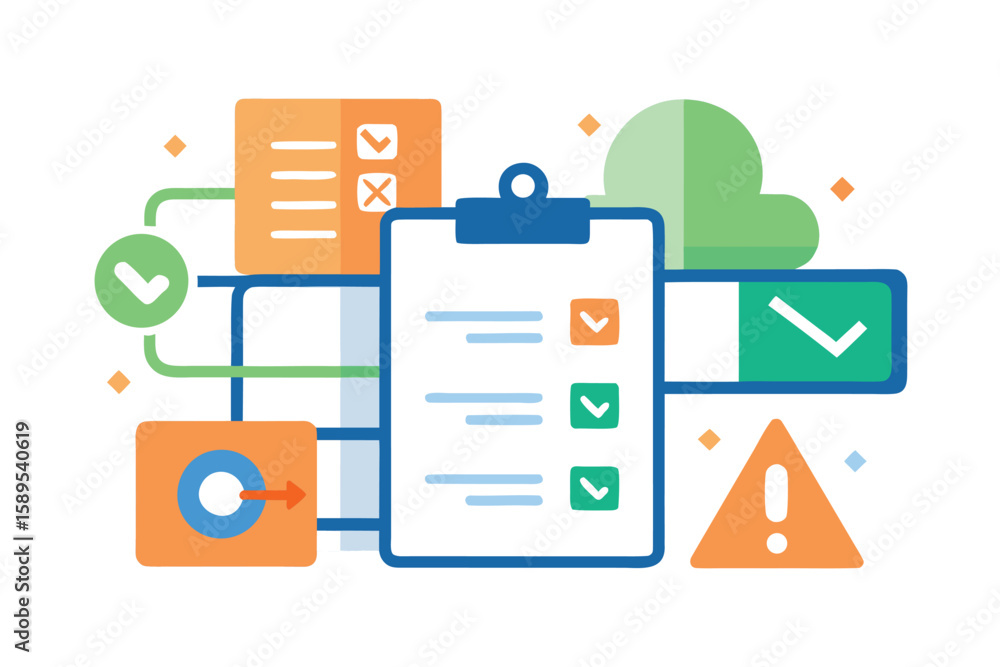 Poster streamlined workflow visualization showcasing process completion with checklist and relevant notific