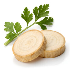 A single dried parsley root slice, earthy and aromatic, used in soups, stews,