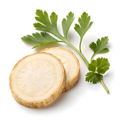 A single dried parsley root slice, earthy and aromatic, used in soups, stews,
