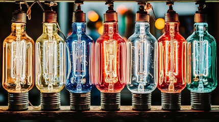 Close-up of neon light tubes glowing in saturated hues, captured with 50mm macro lens on mirrorless camera, blurred urban lights creating dreamy bokeh behind the sharp neon filament
