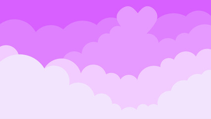cute cartoon cloud background with heart shape in purple sky